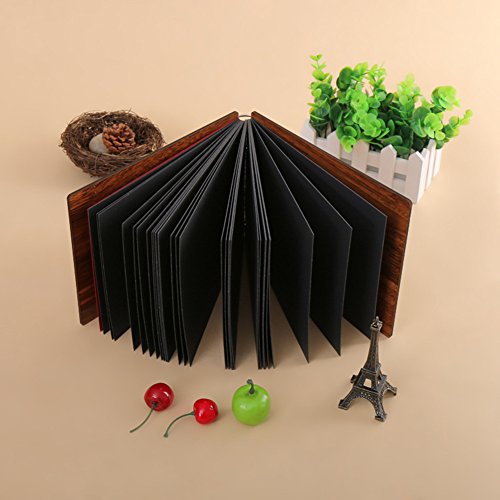 Álbum Superwinger de fotos y recortes de bricolaje. Libro de madera y páginas en negro, 22 x 16 cm