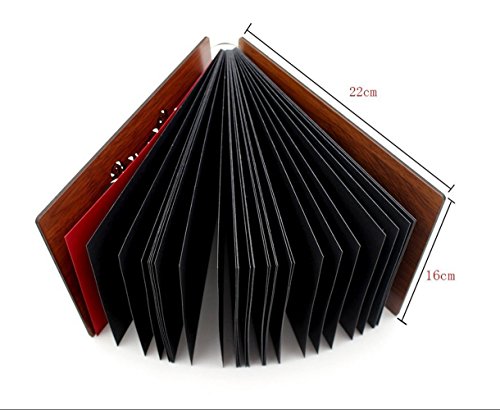 Álbum Superwinger de fotos y recortes de bricolaje. Libro de madera y páginas en negro, 22 x 16 cm