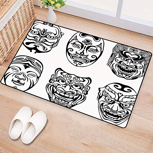 Alfombrilla Antideslizante para el baño. Alfrombrillas, Kabuki Máscara Decoración, Japonés Nogaku Máscara Teatral Emoción Expres,Alfombra Baño/Habitación Microfibra Antideslizante, 120x40 cm