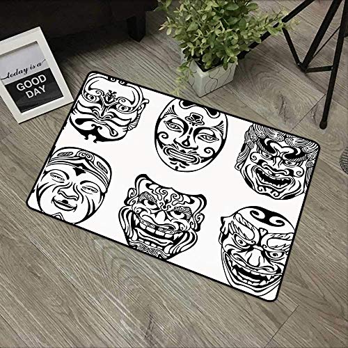 Alfombrilla Antideslizante para el baño. Alfrombrillas, Kabuki Máscara Decoración, Japonés Nogaku Máscara Teatral Emoción Expres,Alfombra Baño/Habitación Microfibra Antideslizante, 120x40 cm