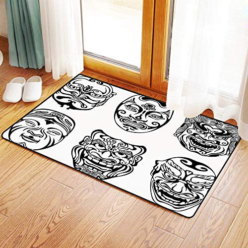 Alfombrilla Antideslizante para el baño. Alfrombrillas, Kabuki Máscara Decoración, Japonés Nogaku Máscara Teatral Emoción Expres,Alfombra Baño/Habitación Microfibra Antideslizante, 120x40 cm