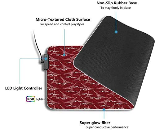 Alfombrilla de ratón extendida, romántica Torre Eiffel del día de San Valentín, alfombrilla de ratón RGB para juegos grande y fresca con bordes cosidos con hilo de nailon y base de goma 900x400x30 mm