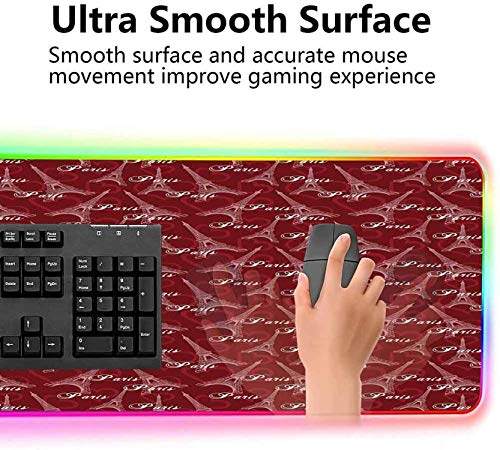 Alfombrilla de ratón extendida, romántica Torre Eiffel del día de San Valentín, alfombrilla de ratón RGB para juegos grande y fresca con bordes cosidos con hilo de nailon y base de goma 900x400x30 mm