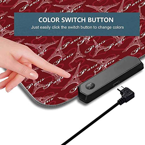 Alfombrilla de ratón extendida, romántica Torre Eiffel del día de San Valentín, alfombrilla de ratón RGB para juegos grande y fresca con bordes cosidos con hilo de nailon y base de goma 900x400x30 mm