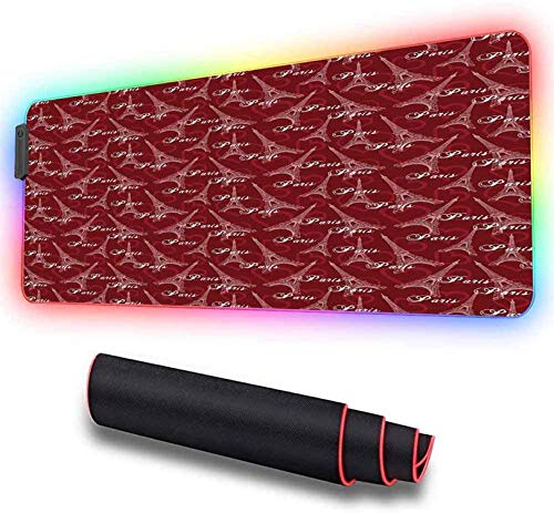 Alfombrilla de ratón extendida, romántica Torre Eiffel del día de San Valentín, alfombrilla de ratón RGB para juegos grande y fresca con bordes cosidos con hilo de nailon y base de goma 900x400x30 mm
