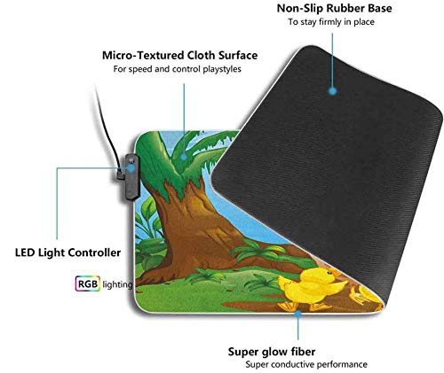 Alfombrilla de ratón para juegos, ilustración de Cute Duck y ella suave LED extendida, base de goma antideslizante 600x350x30mm
