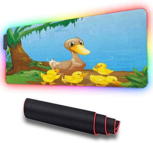 Alfombrilla de ratón para juegos, ilustración de Cute Duck y ella suave LED extendida, base de goma antideslizante 600x350x30mm