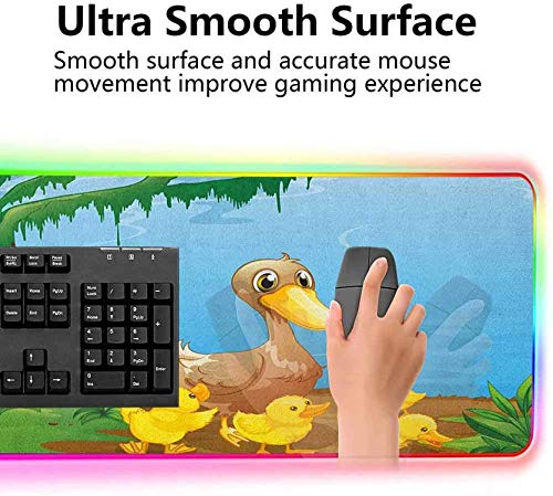 Alfombrilla de ratón para juegos, ilustración de Cute Duck y ella suave LED extendida, base de goma antideslizante para teclado de computadora resistente al agua 900x400x30mm
