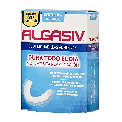 ALGASIV, Almohadillas Adhesivas para Dentaduras Postizas Inferiores, Dura Todo el Día y protege las encías, 30 Unidades (P531)