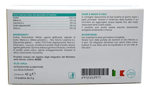 AlgiReflux | 14 sobres monodosis | Suplemento natural útil en reflujo y acidez gástrica. Bloquea el reflujo y reduce la quema.