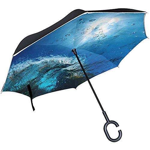 Alice Eva Paraguas inverso de Onda de mar Azul Claro para Paraguas invertido de Doble Capa de Viaje en Coche
