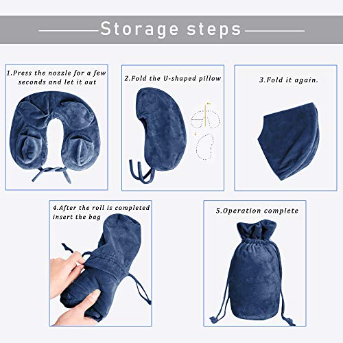 Almohada De Viaje En Forma De U Soporte De Confort De Cuello Almohada Portátil Kit De Descanso Para Viaje Con Máscara Ocular, Tapones Para Los Oídos Y Bolsa Con Cordón Para El Tren Coche Conducción Vu