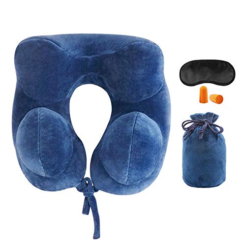Almohada De Viaje En Forma De U Soporte De Confort De Cuello Almohada Portátil Kit De Descanso Para Viaje Con Máscara Ocular, Tapones Para Los Oídos Y Bolsa Con Cordón Para El Tren Coche Conducción Vu