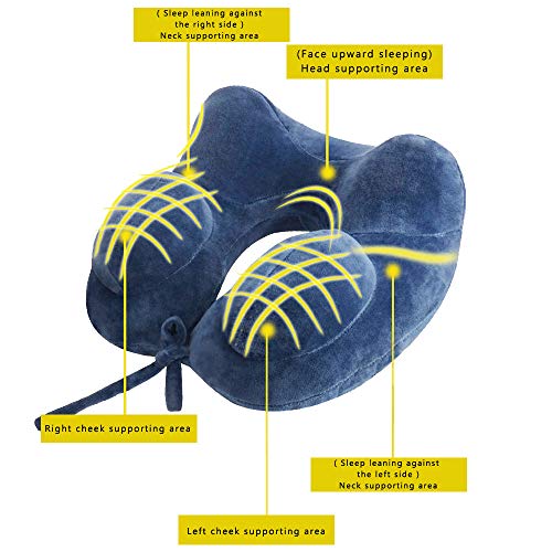 Almohada De Viaje En Forma De U Soporte De Confort De Cuello Almohada Portátil Kit De Descanso Para Viaje Con Máscara Ocular, Tapones Para Los Oídos Y Bolsa Con Cordón Para El Tren Coche Conducción Vu