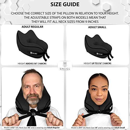 Almohada de Viaje SNUGL - Cojín de Espuma de Memoria de Diseño Ergonómico Premium - Avión, Tren o automóvil - Bolsa de Viaje con mosquetón Incluido (Negro Azabache)