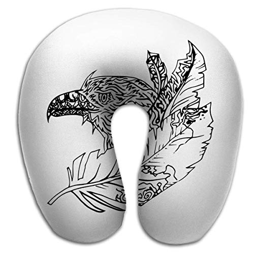 Almohada en Forma de U Moda Transpirable Suave Cómodo Resumen Gráfico Águila Imprimir Negro Blanco Grabado Boceto Plumas Cosas Salvajes