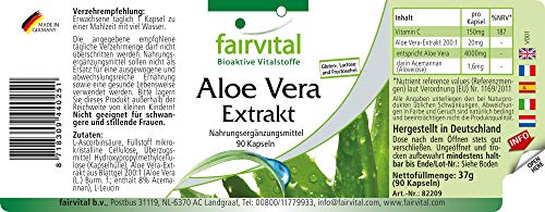 Aloe Vera en cápsulas - VEGANO - Extracto 200: 1-90 Cápsulas - Calidad Alemana