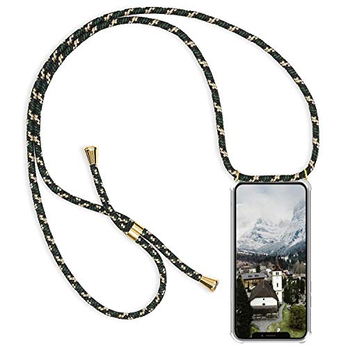 Alsoar Compatible con iPhone 11 Pro 2019 (5.8 Inch) Funda Silicona Transparente Suave TPU Carcasa Collar Cadena Cuerda Moda Practico Cover Anti-Choque Anti-rasguños Protector Cubierta Case (Verde)