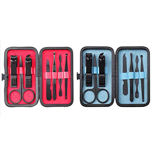 Amatt - Juego de manicura 7 en 1 de acero inoxidable, profesional, para manicura y pedicura para hombre y mujer, kit de herramientas de viaje y aseo