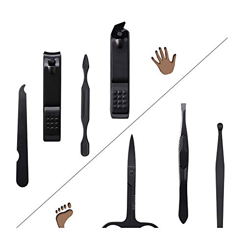 Amatt - Juego de manicura 7 en 1 de acero inoxidable, profesional, para manicura y pedicura para hombre y mujer, kit de herramientas de viaje y aseo