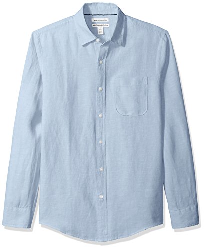 Amazon Essentials - Camisa de lino con manga larga, corte entallado y estampado para hombre, Azul (Light Blue), US XS (EU XS)