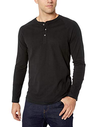 Amazon Essentials - Camiseta ajustada Henley de manga larga para hombre, Negro (Black), XX-Large (EU XXXL - 4XL)