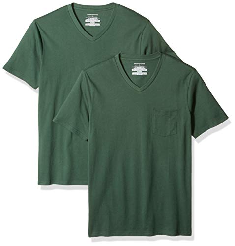 Amazon Essentials – Camiseta con cuello en V para hombre (2 unidades), Verde (Dark Green Dar), US L (EU L)