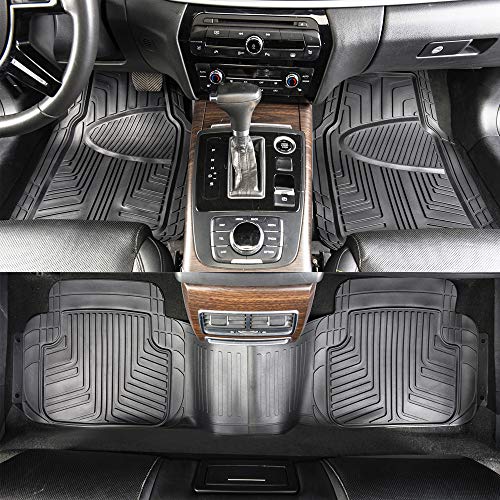 AmazonBasics - Alfombrilla de goma para coches, todocaminos y camiones hecha para todas las estaciones, negra (3 unidades, alfombrilla trasera continua)