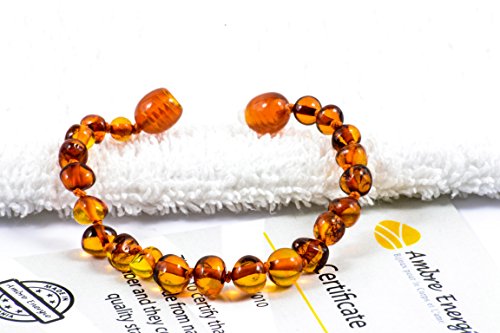 AmberJewellery Pulsera de ámbar 14cm. - De la Máxima Calidad Certificado Genuino Collar de Ámbar Báltico/Rápido Entrega / 100 Días de Garantía de Devolución de Dinero! (Cognac)