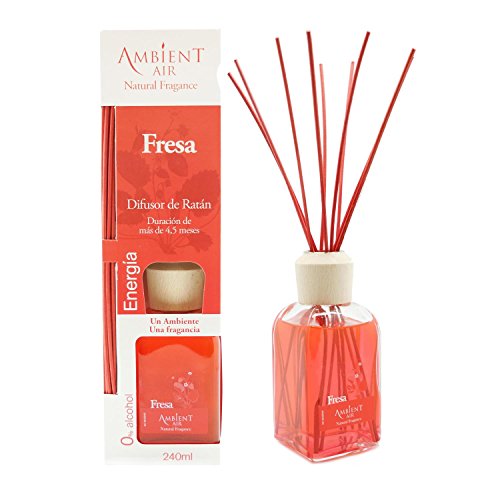 Ambientair Classic. Difusor de varillas perfumadas. Ambientador Mikado Fresa. Difusor 240 ml con palitos de ratán. Ambientador sin alcohol para casa.