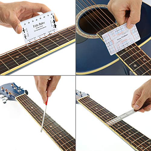 ammoon Kit Herramientas de Guitarra Mantenimiento de Reparación de Limpieza Incluye Organizador de Cuerdas y String Action Ruler&Calibre Herramienta de Medición&Juego de Llaves Hexagonales y Archivos