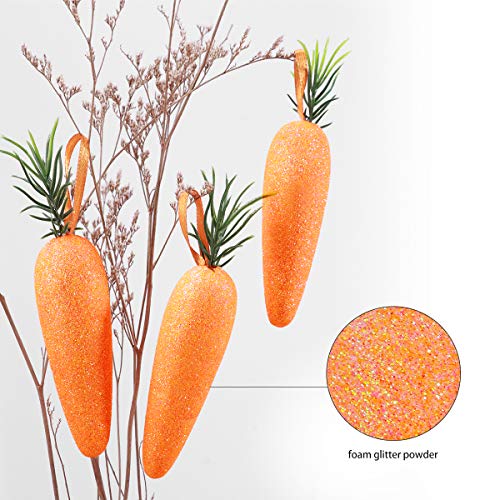 Amosfun Zanahorias de Espuma de Pascua Glitter Bunny Carrorts Verduras Artificiales Photo Booth Atrezzo para la decoración del gabinete de la Cocina del hogar [20Pcs]