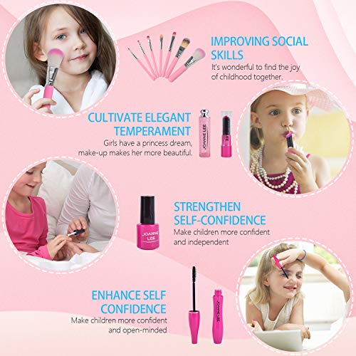 AMOYEE Juguetes de Maquillaje Niñas, 21 Piezas de Juego de Maquillaje niñas pequeños con Bolsa de cosméticos, cumpleaños para niñas de 5 6 7 8 9 años