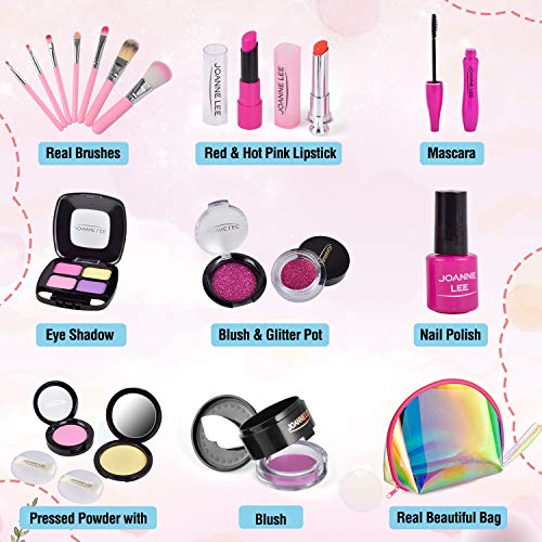 AMOYEE Juguetes de Maquillaje Niñas, 21 Piezas de Juego de Maquillaje niñas pequeños con Bolsa de cosméticos, cumpleaños para niñas de 5 6 7 8 9 años