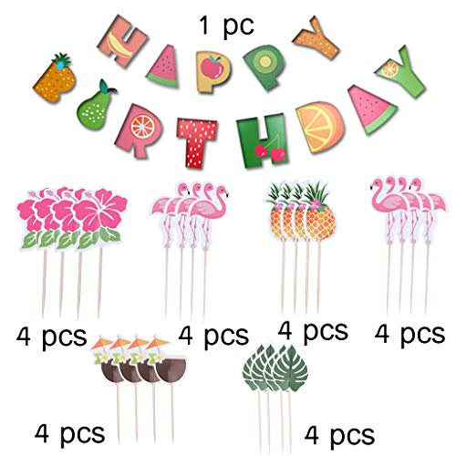 Amycute 47 Pcs Decoracion Globos de Frutas para Fiesta Infantil, Happy Birthday Banner Gran Globo de papel de aluminio Sandía,Naranja, Fresa para Fiesta de Cumpleaños, Tema de Fruta juguete niños