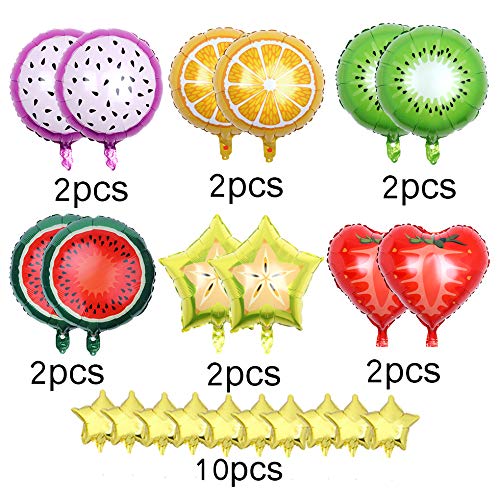Amycute 47 Pcs Decoracion Globos de Frutas para Fiesta Infantil, Happy Birthday Banner Gran Globo de papel de aluminio Sandía,Naranja, Fresa para Fiesta de Cumpleaños, Tema de Fruta juguete niños