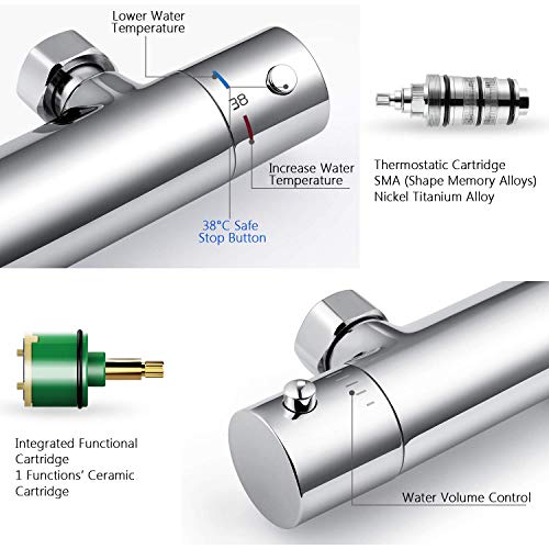 Amzdeal Grifo Termostatico Ducha, Griferia Termostatica Ducha con el Botón de Seguridad 38 ℃, Mezclador Termostático Ducha 20-50℃, Cromado / AZ014A