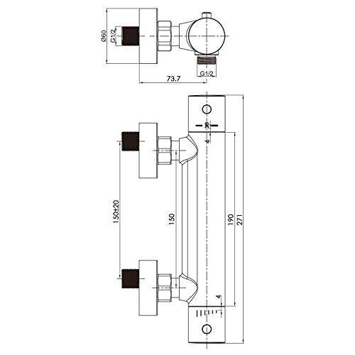 Amzdeal Grifo Termostatico Ducha, Griferia Termostatica Ducha con el Botón de Seguridad 38 ℃, Mezclador Termostático Ducha 20-50℃, Cromado / AZ014A