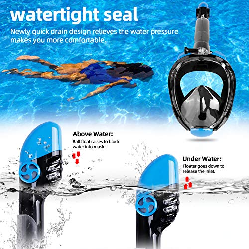 Amzdeal Máscara de buceo - Máscara de snorkel Plegable completa-mascarilla antifugas-sello de silicona a prueba , vista panorámica HD de 180 ° Compatible con soporte para cámara (L/XL)