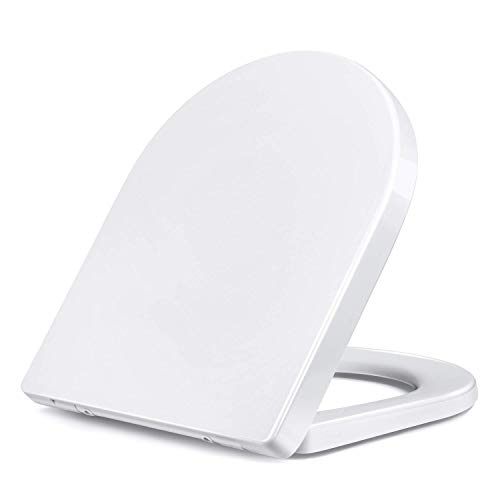 Amzdeal Tapa y Asiento para inodoro Universal Tapa WC Cierre Lento Suave Mudo Tapa de Inodoro con Desmontaje Rápido / D-Forma Duroplast