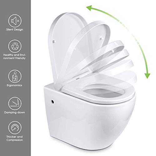 Amzdeal Tapa y Asiento para inodoro Universal Tapa WC Cierre Lento Suave Mudo Tapa de Inodoro con Desmontaje Rápido / D-Forma Duroplast