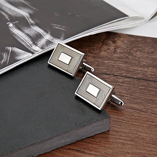 AnazoZ Gemelos Novio Gemelos Camisa de Acero Inoxidable Rectangular Gemelos Novio Plata Verde Claro Gemelo de Hombre