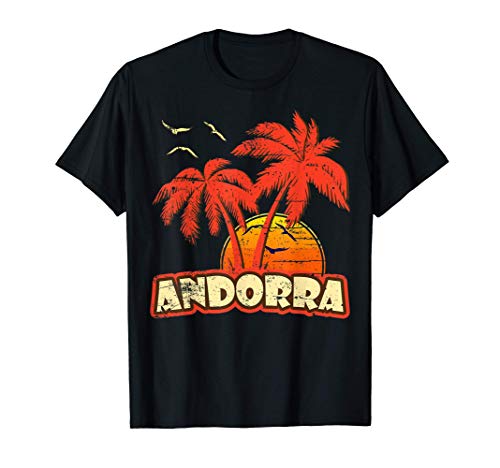 Andorra Summer Palm Trees 80s Beach Sunset Camiseta