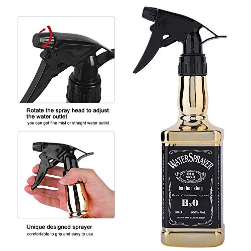 ANGGREK Botella de Spray para el Cabello Peluquería Botella de Spray para barbero Whisky Squirt Bottle Mist Salon Herramientas para el Cabello Home Gardening Water Sprayer 500ml/16.9oz(Oro)