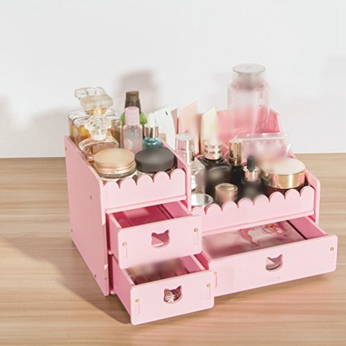Anguang Moda De Madera Maquillaje Almacenamiento Monitor Caja Cosmético Belleza con Cajón Pink