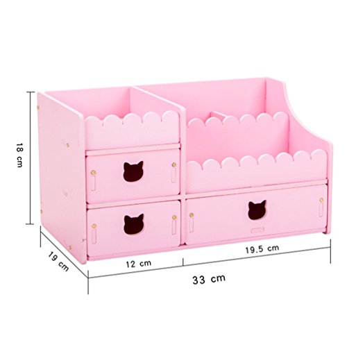 Anguang Moda De Madera Maquillaje Almacenamiento Monitor Caja Cosmético Belleza con Cajón Pink