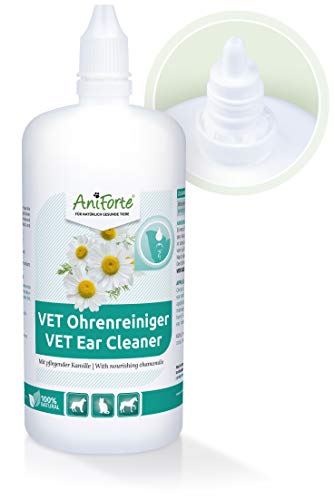AniForte Limpiador de oídos con manzanilla 250ml para perros, gatos y caballos – Suave limpieza de oídos, cuidado natural para la picazón, inflamación, infección, secreción, sin alcohol