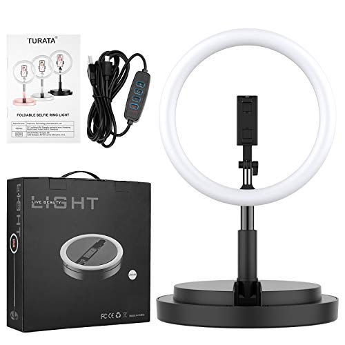Anillo de Luz Selfie Plegable, TURATA Live Ring Light de 11.5 "Soporte Para Teléfono Luz de Maquillaje LED Luz de Relleno Portátil para Curso en Línea / Transmisión en Vivo / Maquillaje / Selfie