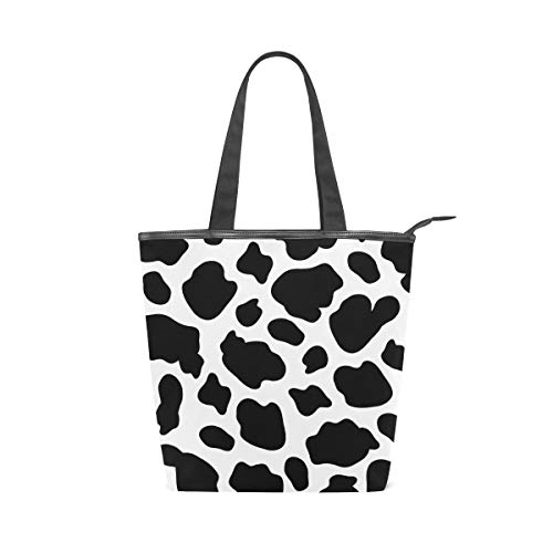 Animal Tote Bag Abstract Cow Skin Black White para mujeres Niñas Damas Bolsos de hombro para estudiantes Bolsos con correa de peso ligero Monedero Compras