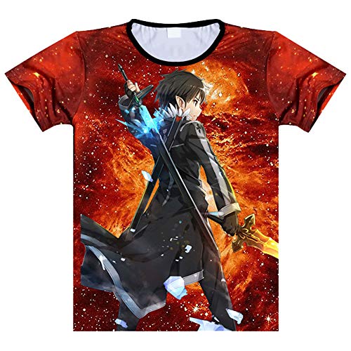 Anime Japonés Sword Art Online Camiseta,3D Estampado Cómoda Cuello Redondo Moda Unisex Manga Corta Traje De Verano,Kirito Rojo S